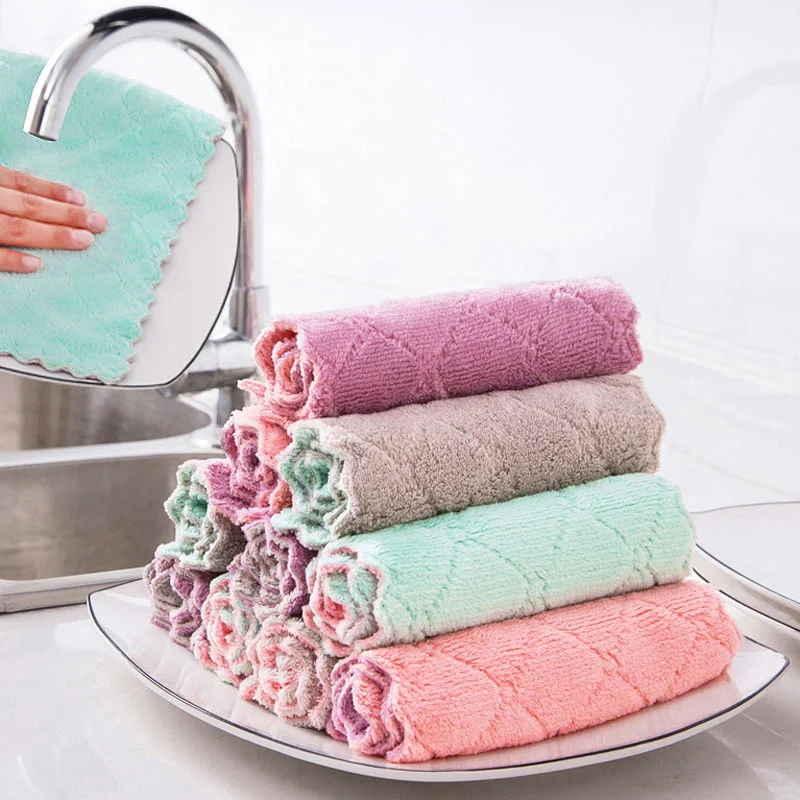 10/15/20pcs Kitchen Cloth Dish Towels Cleaning Cloth Set Super Absorbent Coral Velvet Stain-removing Cloth Washable Fast Drying