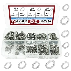 380Pcs 304 Stainless Steel Split Lock Washers Assortment Kit,Spring Lock Washer 8 Sizes M2 M2.5 M3 M4 M5 M6 M8 M10