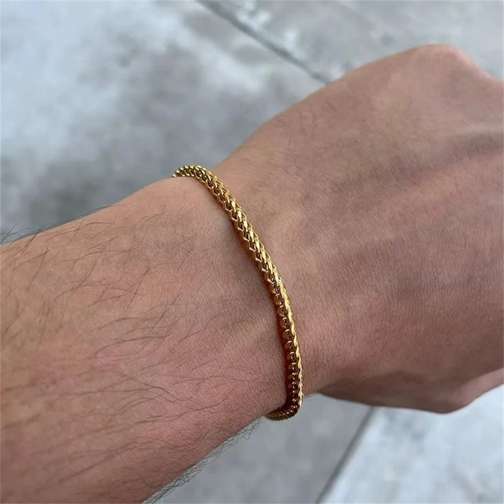 3mm Edelstahl Geometrisches Quadratisches Kubanisches Armband Einfaches Herrenarmband Trendiger Schmuck Armband für Damen Accessoires – Detail 2
