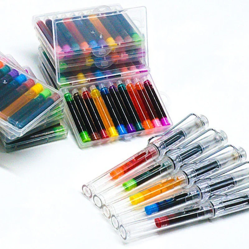 Color Calligraphy Fountain Pen 10 Colors Ink Cartridge Set 3.4mm Disposable Colored Ink Refill Art Supply Writing Office School