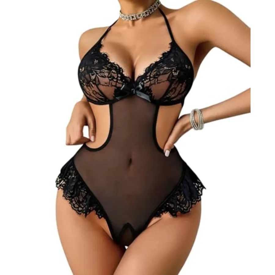 

Avidlove Women Lace Bodysuit Lingerie Sheer Cut Out One Pcs Teddy Adjustable Straps Garter Set Honeymoon Anniversary