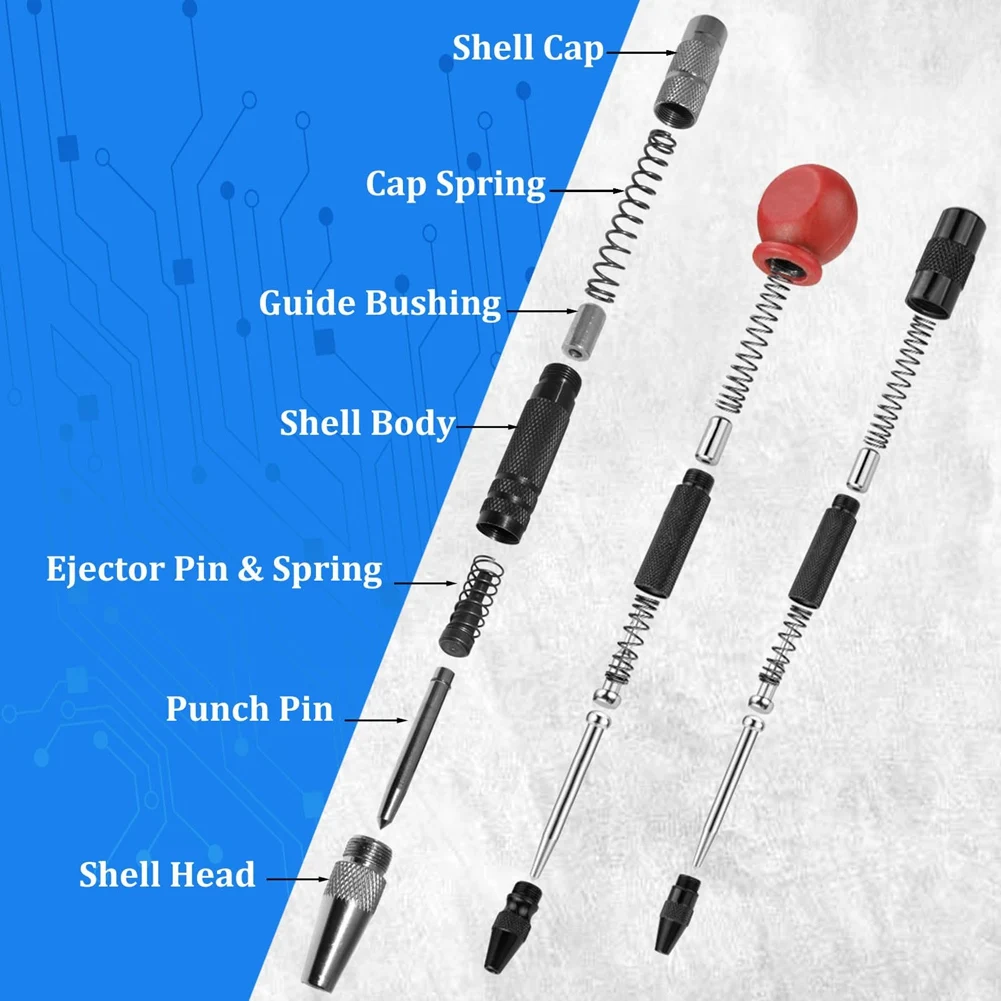 

AB15-Precision Crafted 6In & 5In Spring Loaded Punch Tool For Metal, Wood, Glass Surfaces