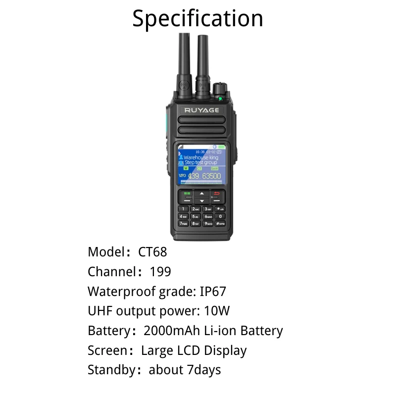 Ruyage-CT68 POC UHF Telefone 4G Walkie Talkie, Rádios de Rádio em Dois Sentidos, Estação de Presunto Telefone, Móvel, Longo Alcance, 100 km Distância