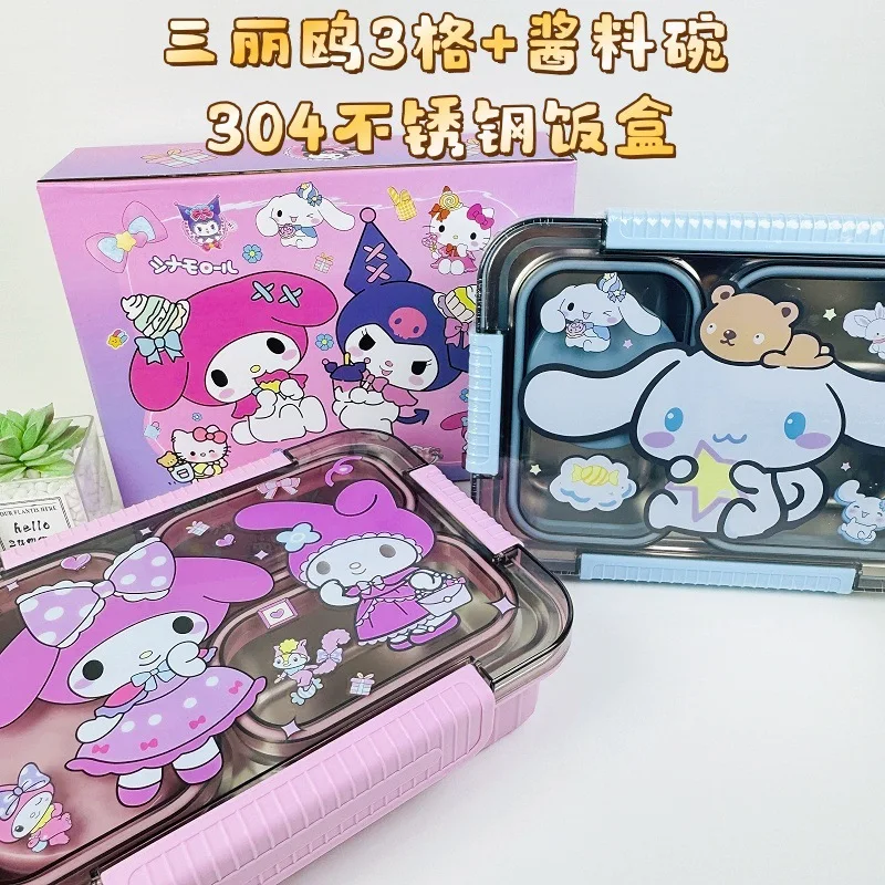 

Горячая коробка для завтрака Sanrio Girl из нержавеющей стали Hello Kitty Kawaii Anime, милая модная портативная коробка для завтрака большой емкости, подарок, новый стиль
