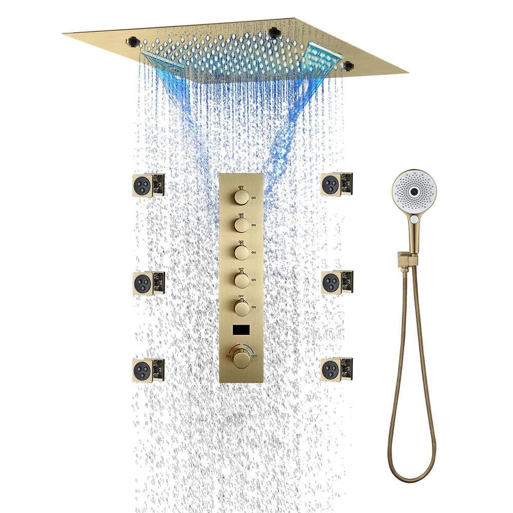 

20 Inch Rainfall Shower System Multi Functions Luxury Shower Head Bathroom Sets Full Set Hot Cold Shower Faucet Gold Showerheads