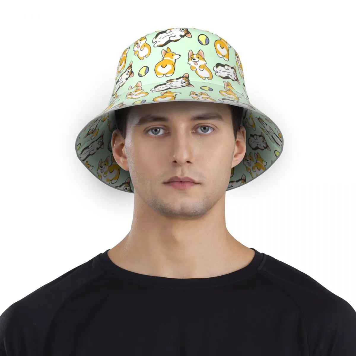 Corgi Set reflective Bucket Hat Men Women Bucket Hat Outdoor Sunscreen Beach Hat Sun Hiking Fishing Cap