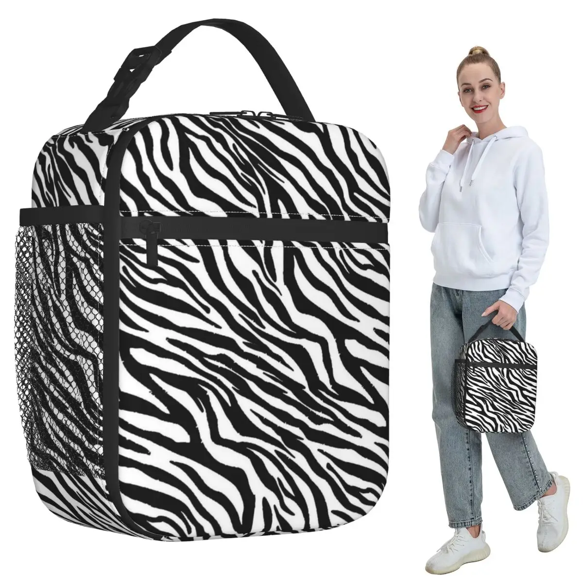 Zebra Pattern Retro Insulated Lunch Bag for Women Office Cooler Thermal Food Box Tote Portable Lunch Boxes Container