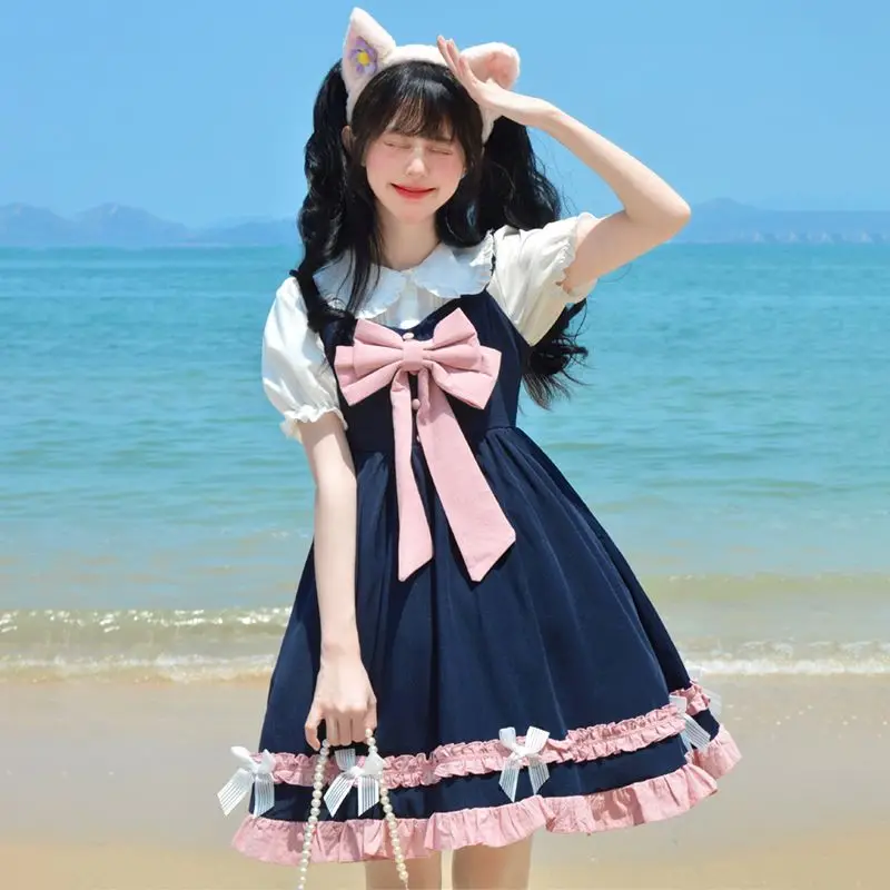 

SOIOMES Complete set of slim-fit student dress, classic school-style summer JK sporty belted skirt