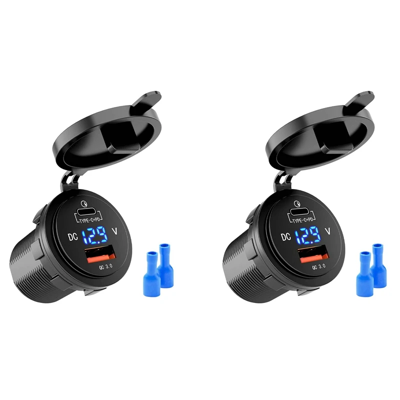 2X 18W Quick Charge 3.0 USB Car Charger 48W Type-C PD Fast Charge Socket Outlet Adapter For Car, Boat, RV, Motorcycle