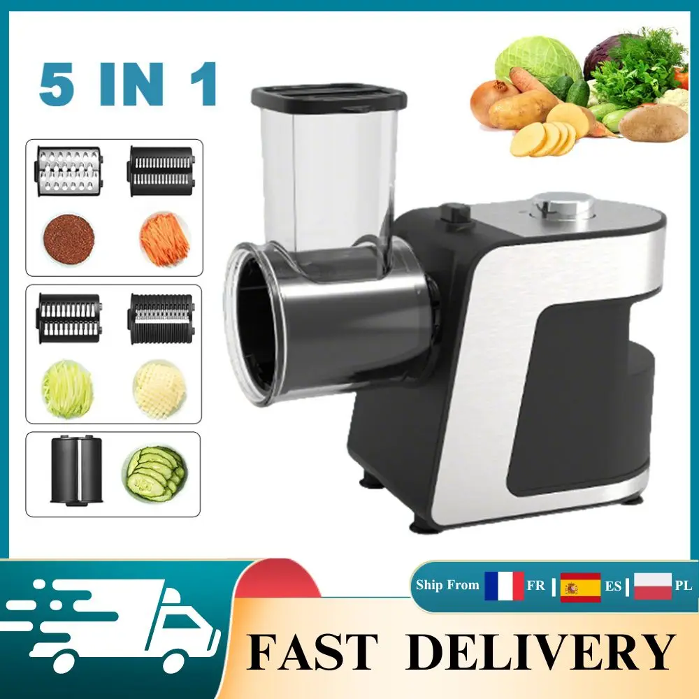 Trancheuse à légumes électrique 500W, coupe-légumes de cuisine, trancheuse à carottes, trancheuse à pommes de terre, trancheuse à concombres, hachoir alimentaire multifonction 5 en 1 avec lame