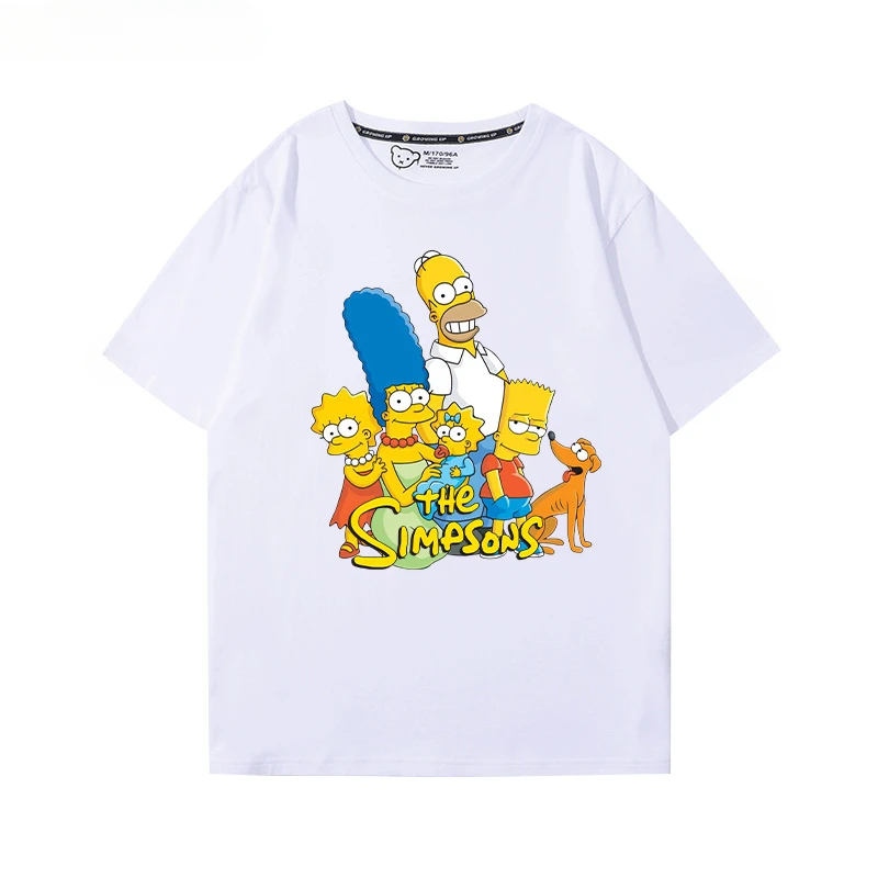 تي شيرت للأطفال من القطن 100% مطبوع عليه رسوم كرتونية ممتعة من The Simpsons Y2K ملابس مريحة للترفيه في الهواء الطلق بين الوالدين والطفل