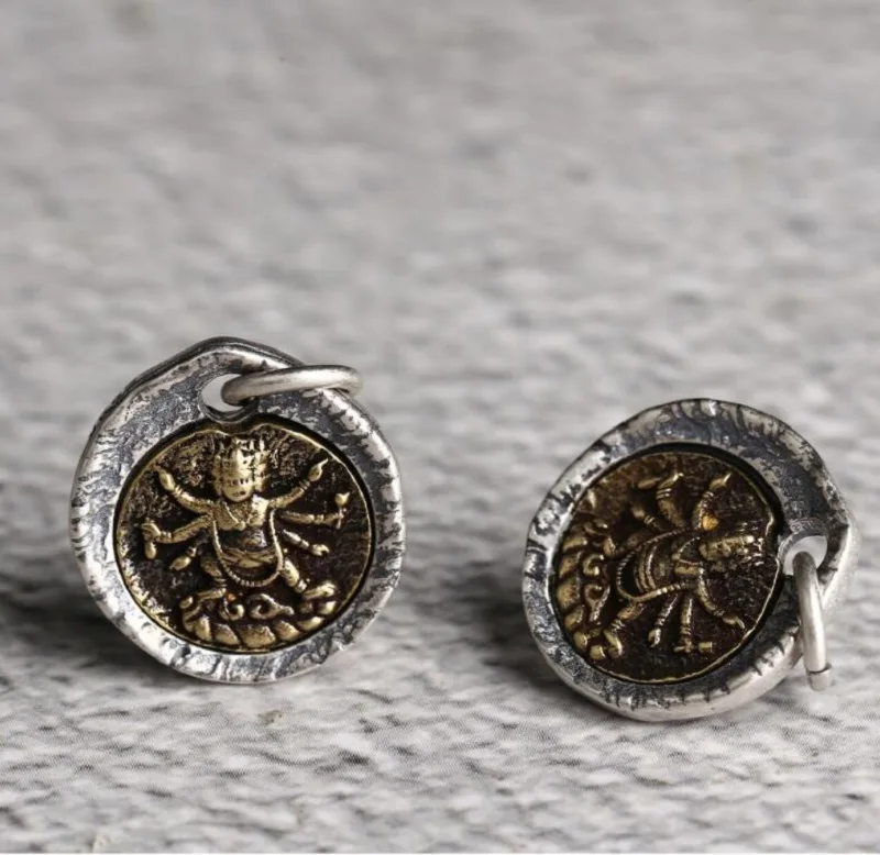 Handmade 925 Silver Tibetan Buddhist Mahakala Charm Sterling Hindusm Buddha Pendant Good Luck Amulet