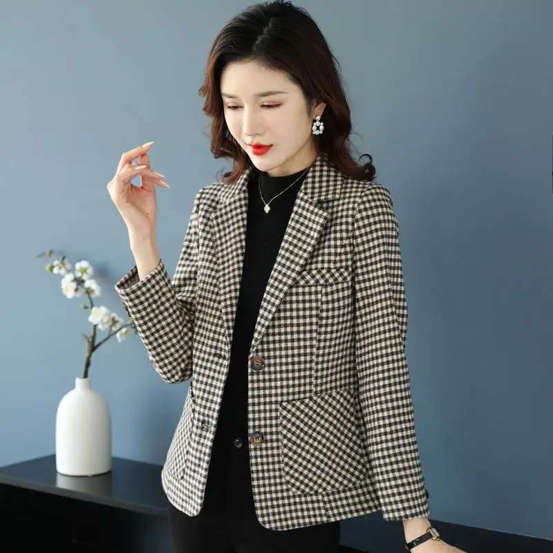 

Ladies New Fashion Autumn Lattice Suit Blazer Women Clothing Woman Office Wear Casual Nice OL Jacket Female Girls Coats BPA1093