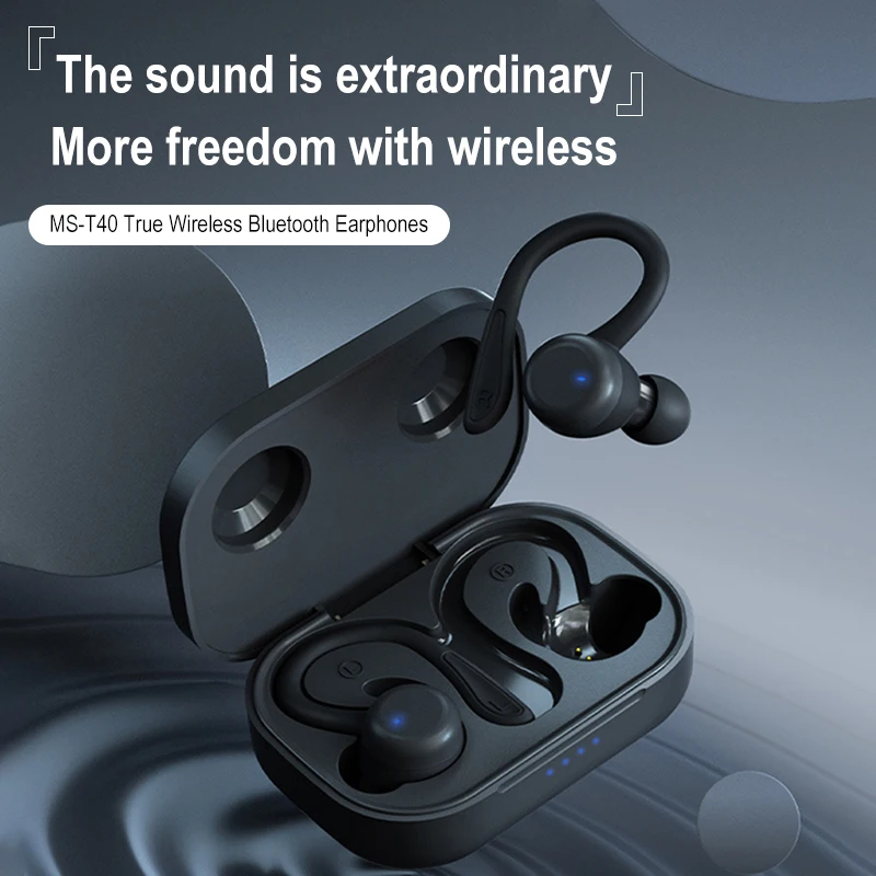MS-T40 نموذج خاص TWS سماعات بلوتوث معلقة لتشغيل الرياضة IPX6 مقاومة للماء، تدوم طويلاً، قوية، ومنخفضة الجهير