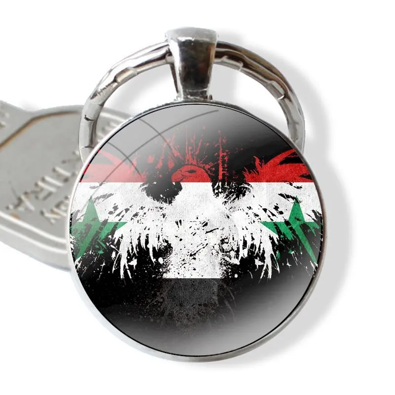 Syria Flag Glass Metal Pendant Key Chain Classic Men Women Key Ring Accessories Jewelry Gifts