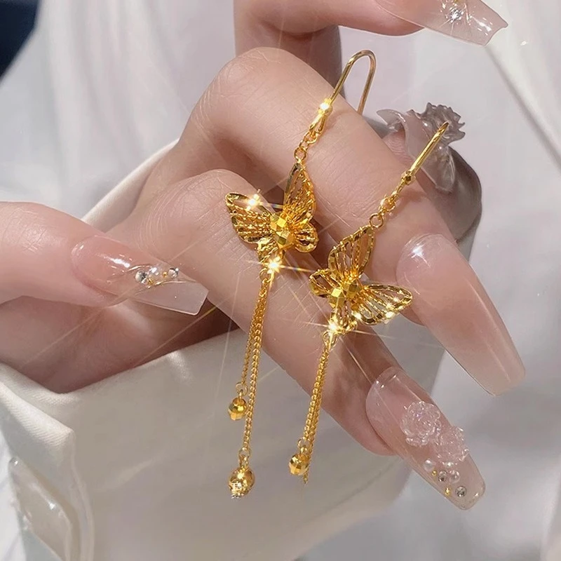 

Fashion 18kt Gold Color Butterfly Bead Tassel Drop Earrings for Women Christmas Birthday Wedding Engagement Fine Jewelry Gifts