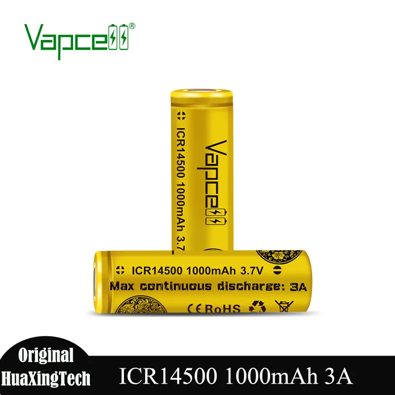 High Quality Original Vapcell 14500 1000mah 3A Cylindrical Battery ICR14500 3.7V Rechargeable Lithium Batteries for Toys