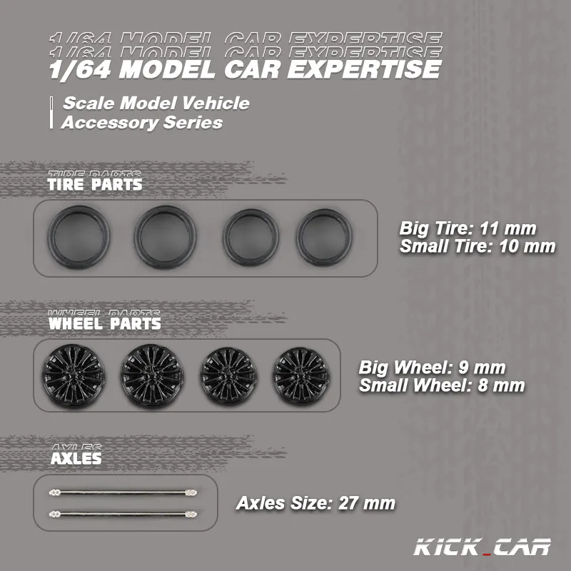 1/64 Model Car Wheels D: 11mm+11.5mm Black&Grey Refitting Parts Front Small Rear Large Wheel For Toy Tomica image 6