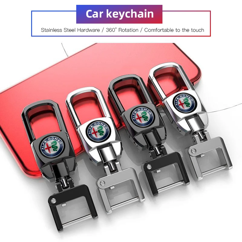 Metal Keychain Car Logo Keyring Pendant Auto Accessories For Alfa Romeo GT 147 159 166 156 4C Spider Giulia Giulietta Tonale 8C