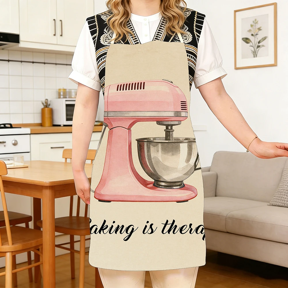 

1pc Baking Apron with Pink Stand Mixer Watercolor Print, Durable & Stain-Resistant Cooking Bib for Women, Ideal Birthday & Hous