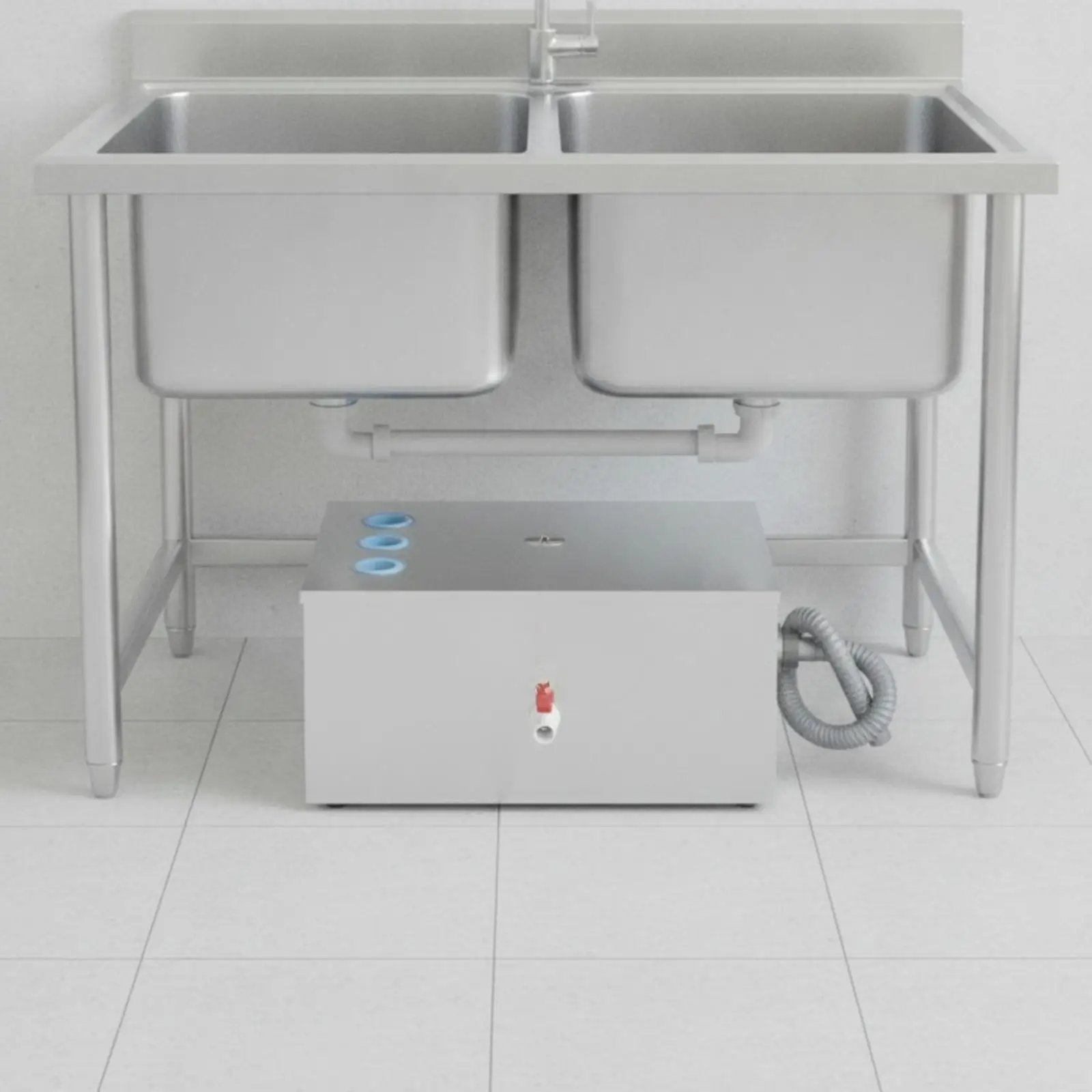Under Sink Oil Water Separator Stainless Steel Grease Trap for Kitchen Drainage with Inspection Opening and Faucet