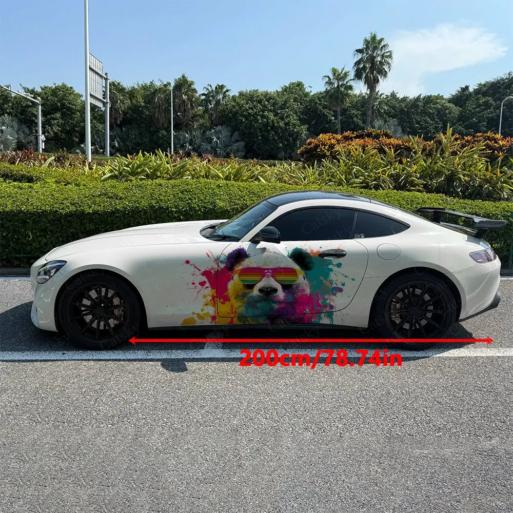2pcs Trendy Panda Car Side Wraps, Self-Adhesive PVC Waterproof & Scratch-Resistant Stickers, Car Accessory Gift