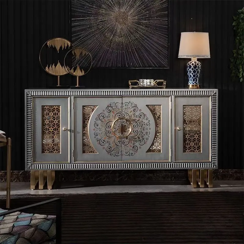 Gabinete de entrada retro americano, almacenamiento decorativo de lujo ligero en el vestíbulo de entrada, gabinete lateral de comedor, pasillo decorativo