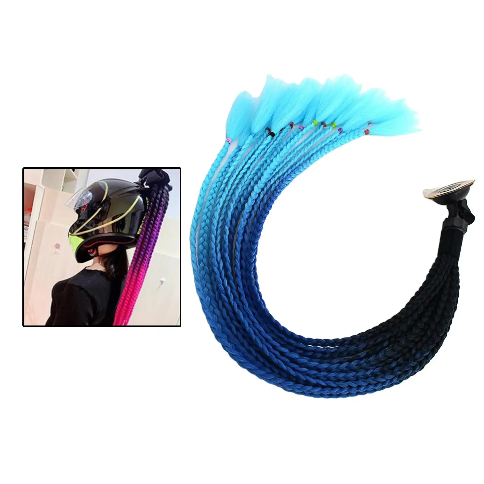 Gradient 55cm Helmet Braids Ponytail for Motorcycle Bike Helmet Hair Plait