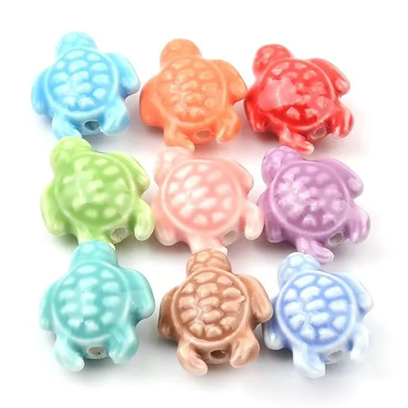 

10pcs Sea Turtle Shape 18x14mm Glaze Ceramic Porcelain Loose Beads For Jewelry Making DIY Bracelet Findings