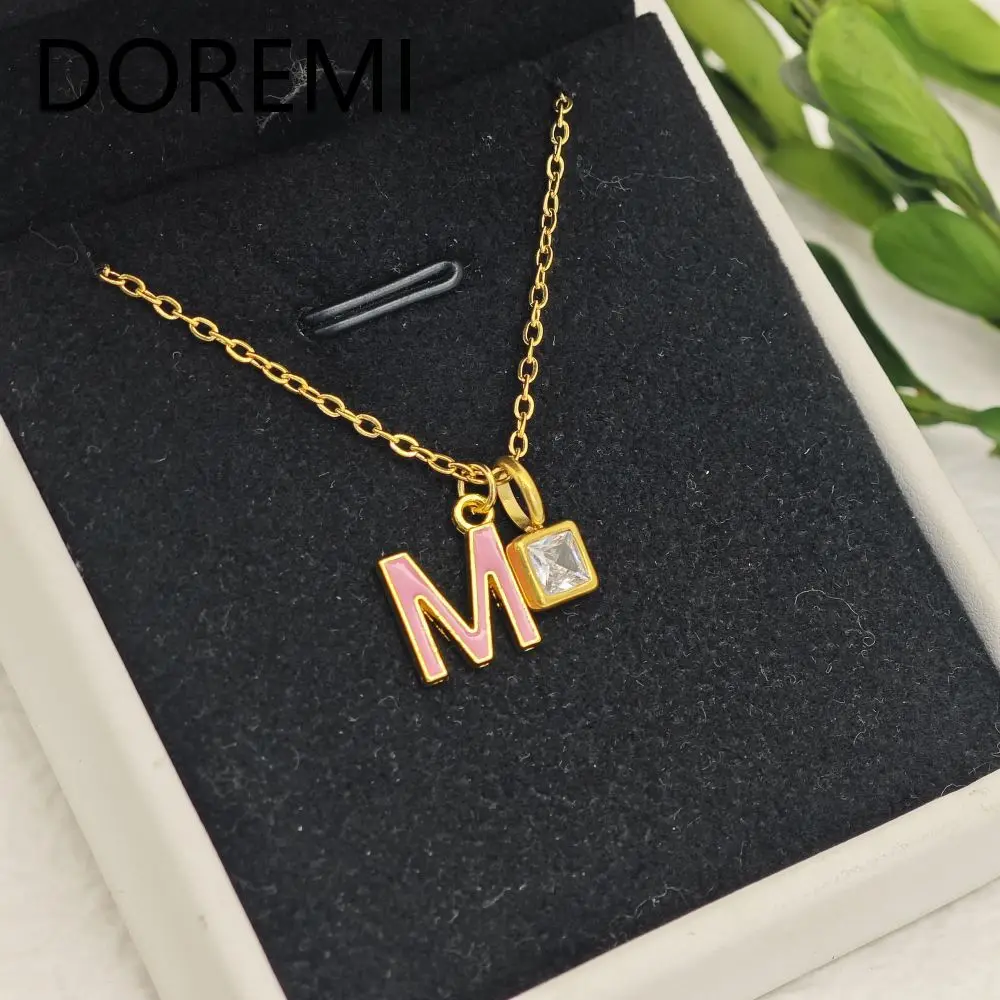 DOREMI DIY Enamel Letter Birthstone Necklace Oil Drip Colorful Letter Custom Necklace Jewelry