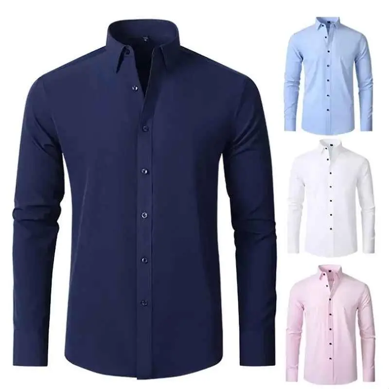 New Men's Long Sved Shirt Spring Autumn Wrinkle Resistant Silk Top Chinese Brand Women's Fashion Ladies' Premium Clothing
