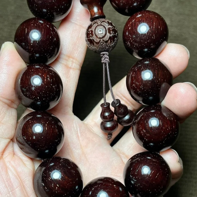 Indian small-leaf 2.0 with multiple gold stars, aged mud material, polished rosewood Buddhist bead bracelet je
