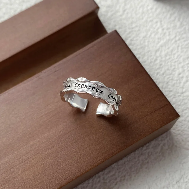 

925 Sterling Silver Open Finger Ring Irregular Lucky Word Chanceux Stackable Punk For Women Jewelry Gift Dropship Wholesale