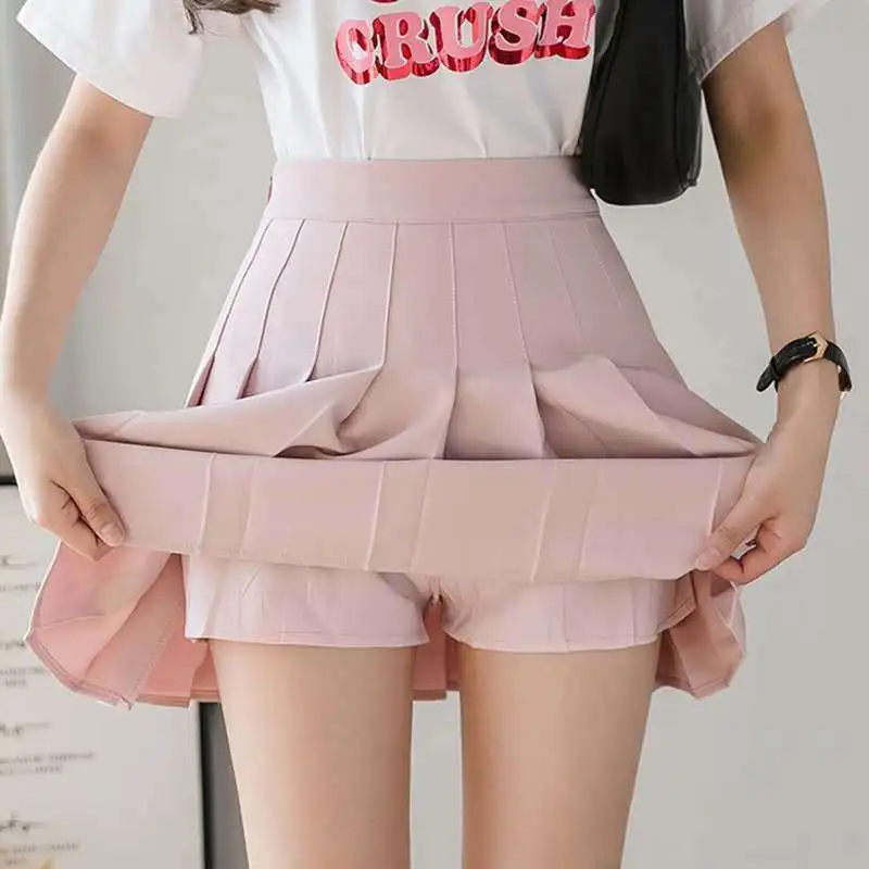 

2022 Spring Summer Korean Skirt Shorts Women High Waist Sexy Mini Skirt School Short Pleated Kawaii Japanese Pink Skirt Female