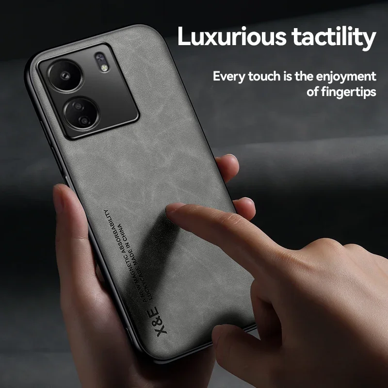 สําหรับ Xiaomi Redmi 13 C กรณีผู้ถือรถแม่เหล็กหรูหราหนังเคสโทรศัพท์ 13 C ซิลิโคนปกหลัง