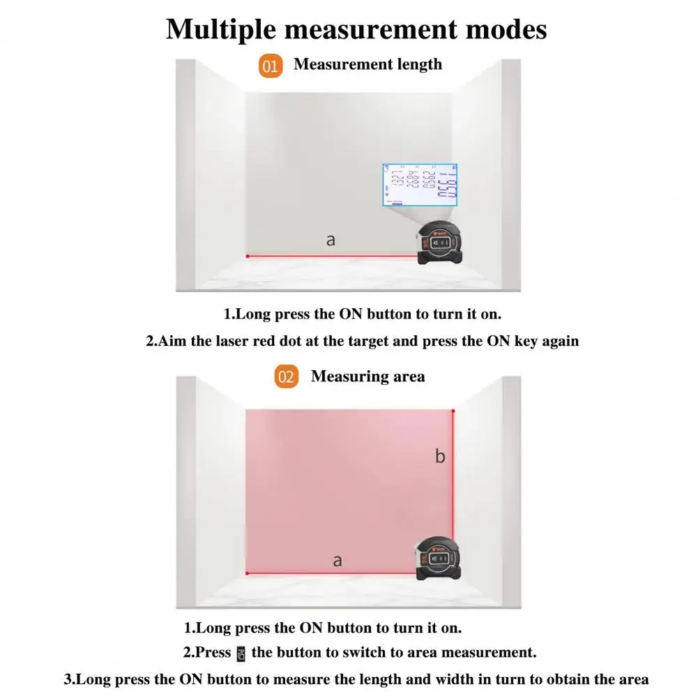 Dual Function Measurement Tape Led Digital Display Multifunctional Measuring Ruler High Accuracy Rechargeable Tape for Precision