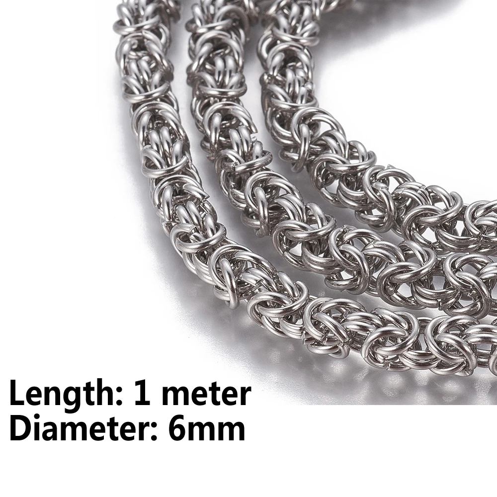 1 Meter Stainless Steel Byzantine Chain 6mm Silver Tone Cable Unwelded Unfinished Link Chain for Jewelry Making Bracelet Decor