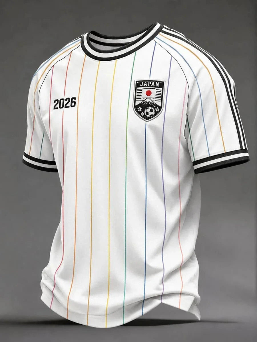 Herren Bedrucktes Fußballtrikot 2026 Japan Kurzarm T-Shirt Wappen Grafik Atmungsaktives Sport-Kinder-Freizeit-Fußball-Tee Fußballtrikot – Detail 5
