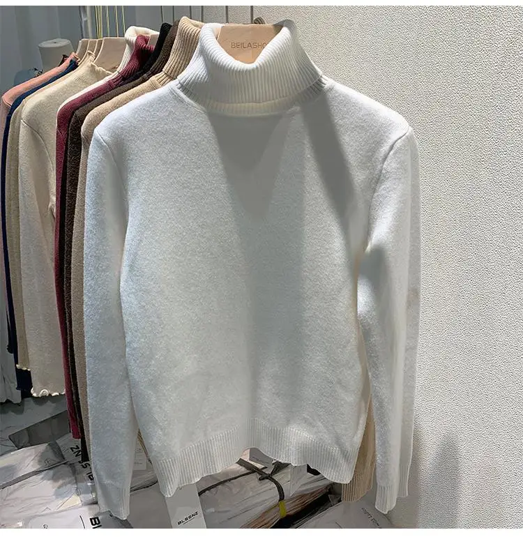 2025 New Thicken High Collar Pullover Women's Sweater Top Winter Warm and Soft Solid Color Inner Wear Bottoming Shirt