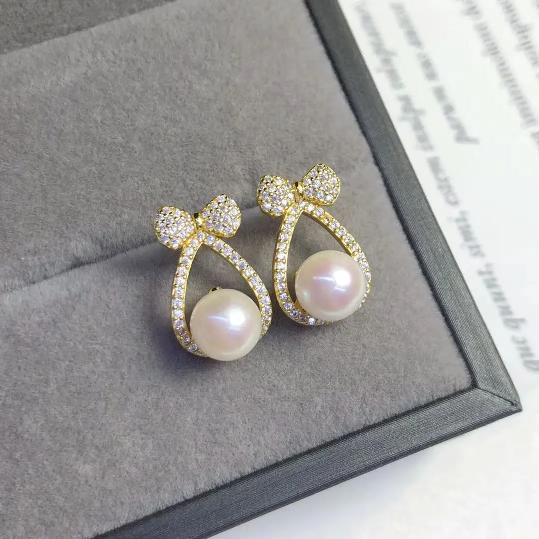 Wholesale S925 Sterling Silver Earrings Mount Findings Settings Base Mounting Parts Accessory for 7-8mm Pearls 5 pairs/lot