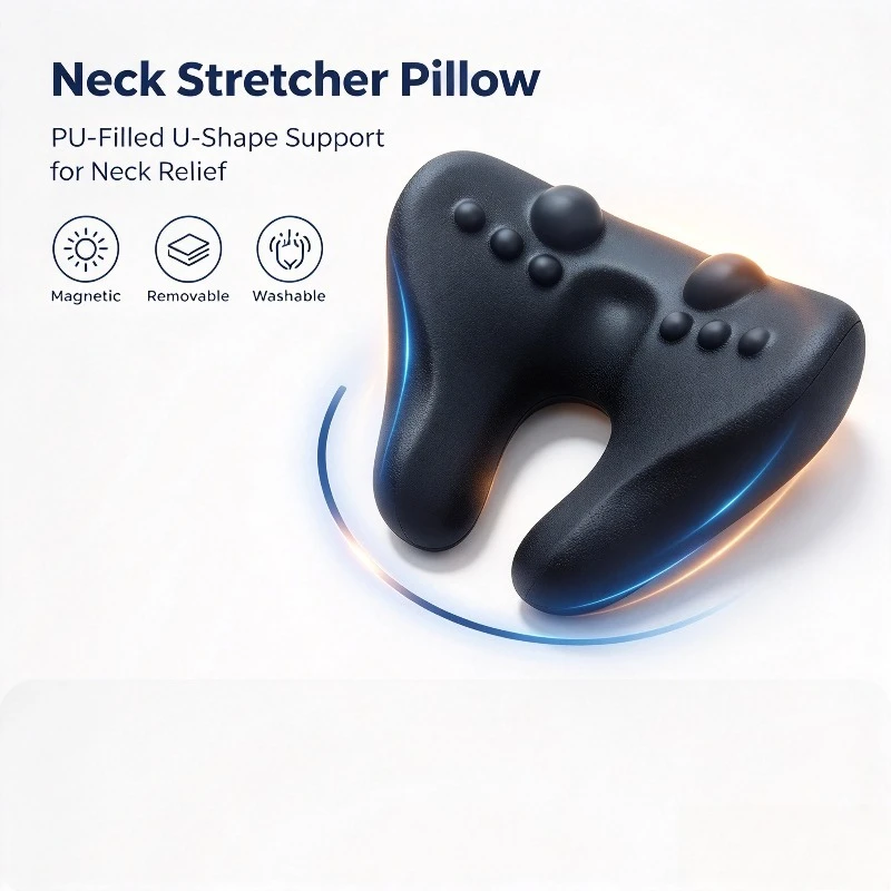 Heated PU Filled Knitted U-shaped Neck Support Pillow Magnetic Detachable Washable Custom Travel Neck Cushion