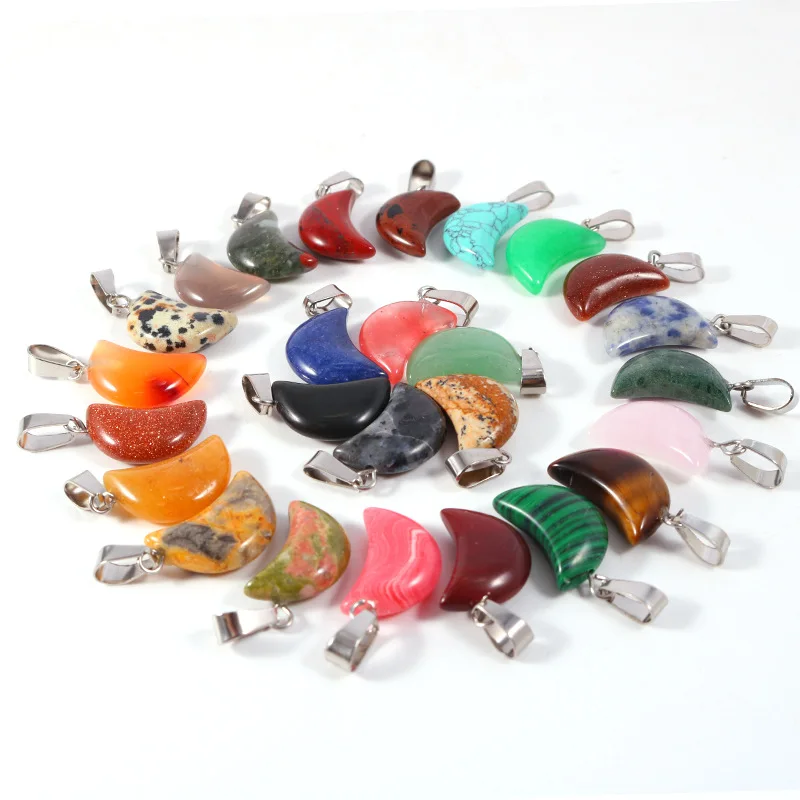 20 قطعة/الحقيبة الحجر الطبيعي كريستال قلادة على شكل قمر قلادة للنساء الحجر الخام كريستال قلادة الأحجار الكريمة روز كوارتز قلادة قلادة