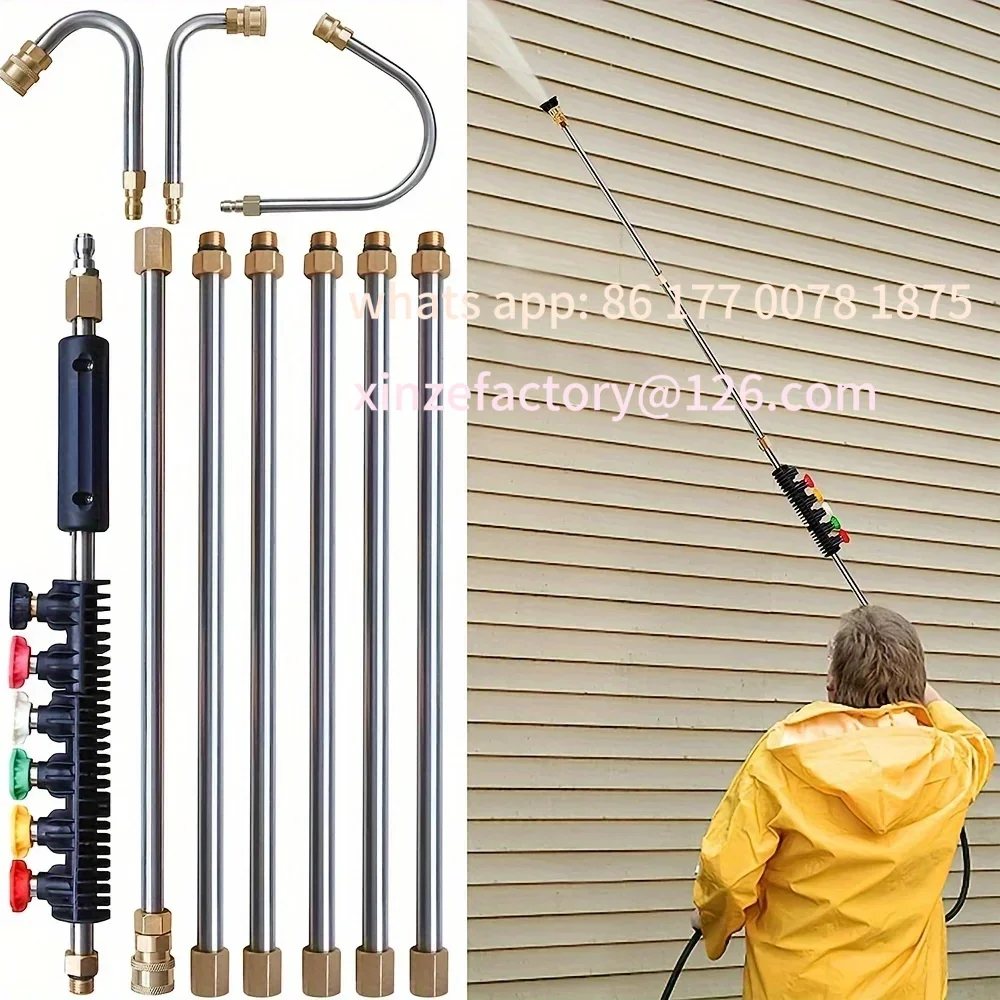 Customizable 10 Pcs/set High Pressure Washer Extension, Quick Connect Power Washer Lance with 6 Nozzle Heads, Ditch Cleaning