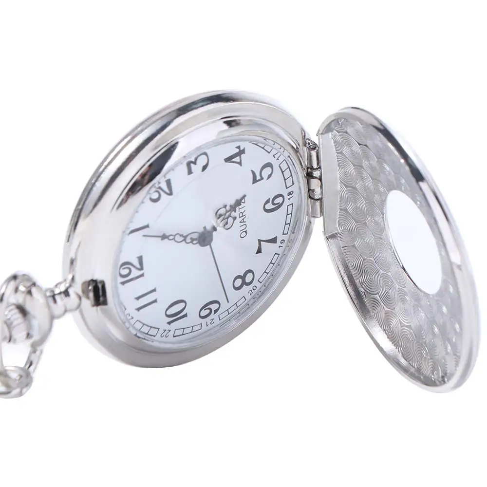 Roman Scale Display Vintage Pocket Watch Quartz Pendant Necklace Chain Bronze Chain Clock Silver Leisure Retro Hanging Watch