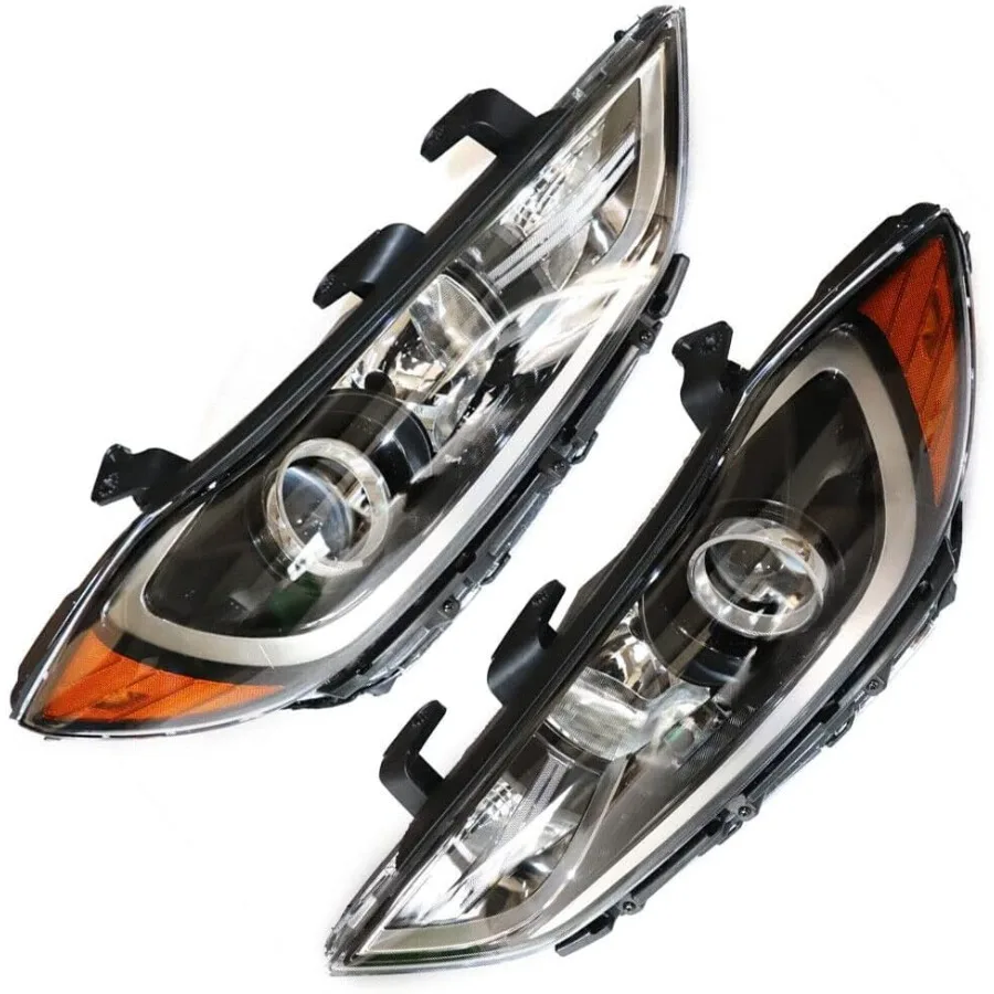 مجموعة مصابيح أمامية هالوجين لـ 2017 2018 Hyundai Elantra SE SEL Value Edition استبدال المصباح مع الإسكان الأسود La