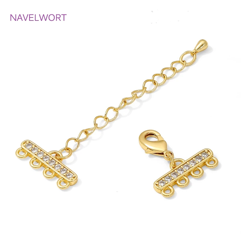 18K Gold Plated Inlaid Zircon Extension Chain Connector,Brass 2/3/4/5 Rows End Fasteners Clasps,For DIY Jewelry Making Findings image 5