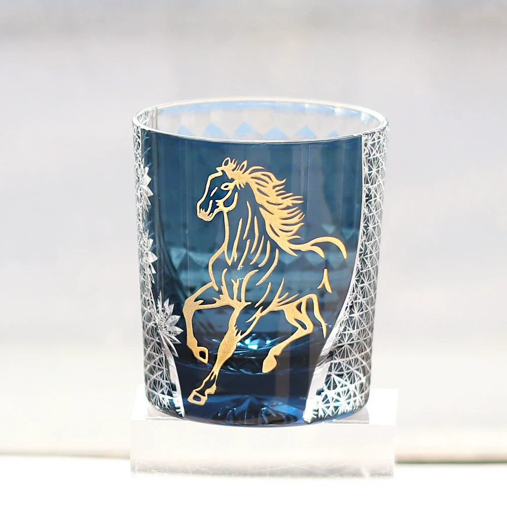 Implies Success Hand Carving Fine Horse Edo Kiriko Crystal Whiskey Wine Glass Cup Brandy Liquor Snifter Sake Beer Mug Gift Box
