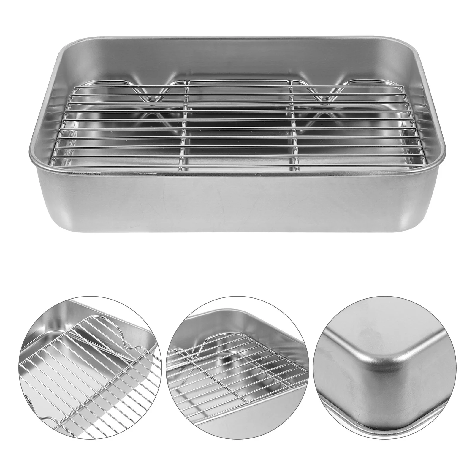 

Grill Pan with Grid Baking Rack Tray Griddle Frying Pans Metal Cover Wire Oven Stainless Steel Plate Restaurant Loaf Bread