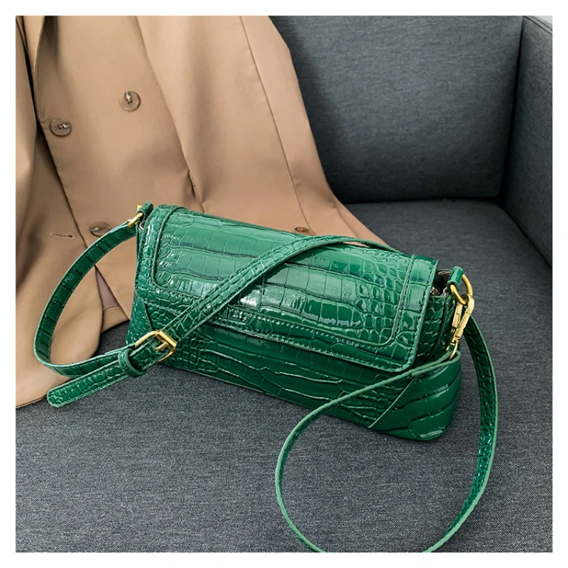 PU Baguette Shoulder and Crossbody Bags Hasp Crocodile Pattern Simple and Fashion Bags for Women 2024 Brand High Quality