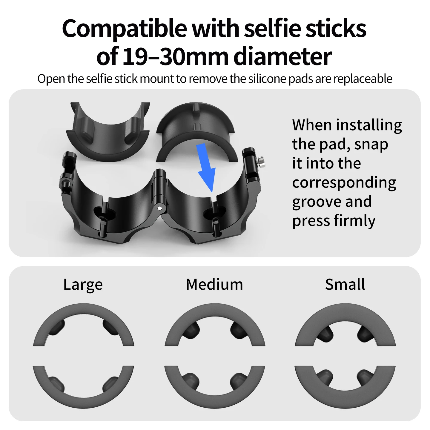 Doppelte 1/4-Zoll-ARRI-Positionierungslöcher, Schnellverschlusshalterung für 19–30 mm Selfie-Stick für DJI Osmo Insta360 GoPro Action-Kamera Vlog – Detail 9